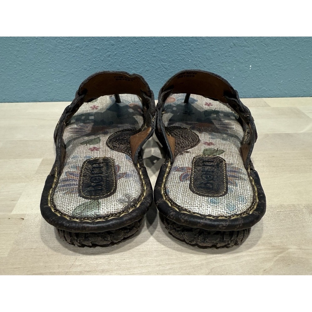 Born Josefina Sandals Women's 7M Brown leather Thong Open Toe 1# Wedge Slip on - Picture 9 of 12